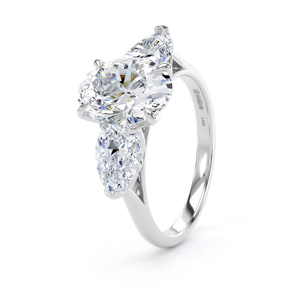 2.66cttw 3 Stone Oval and Pear Cut Engagement Ring