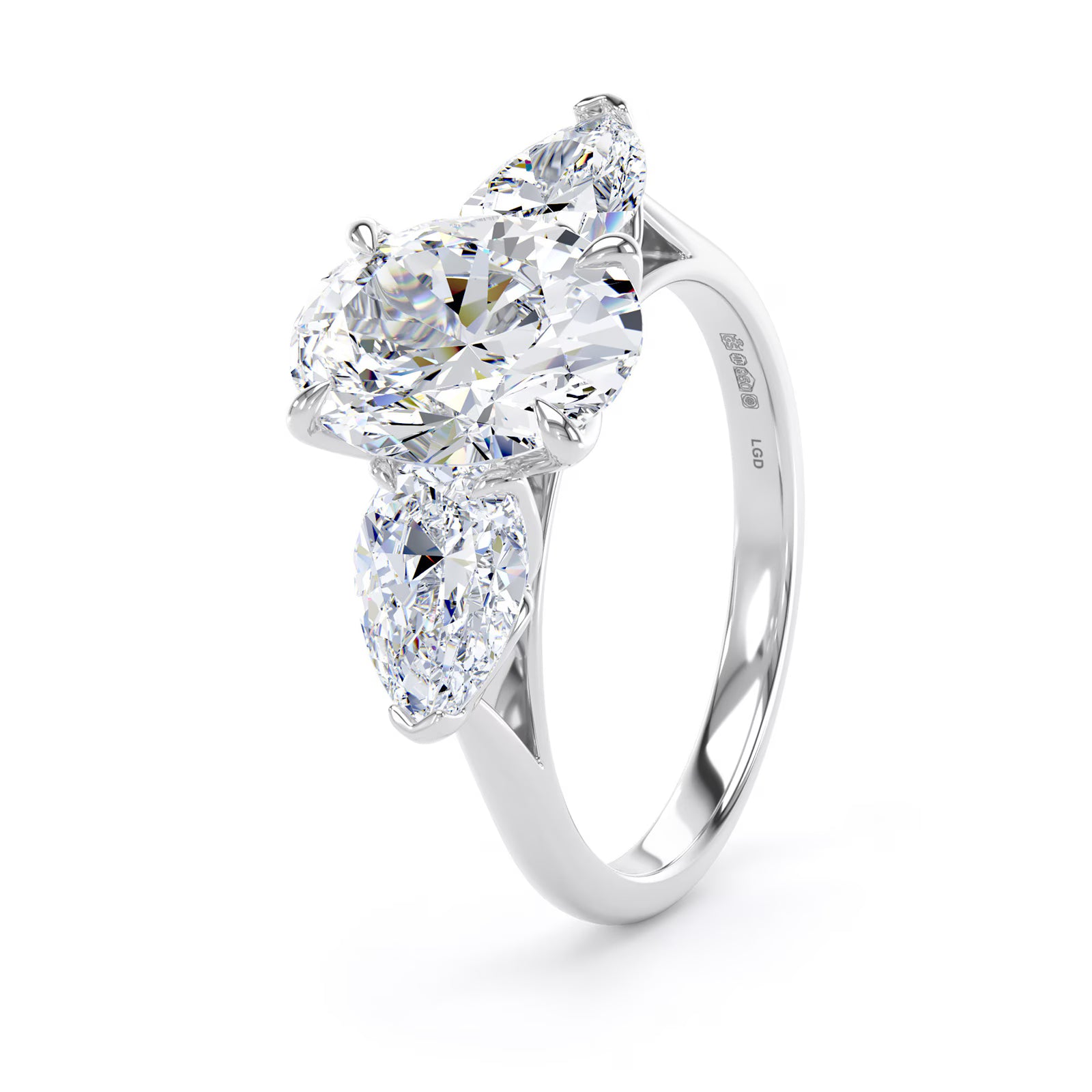 2.66cttw 3 Stone Oval and Pear Cut Engagement Ring