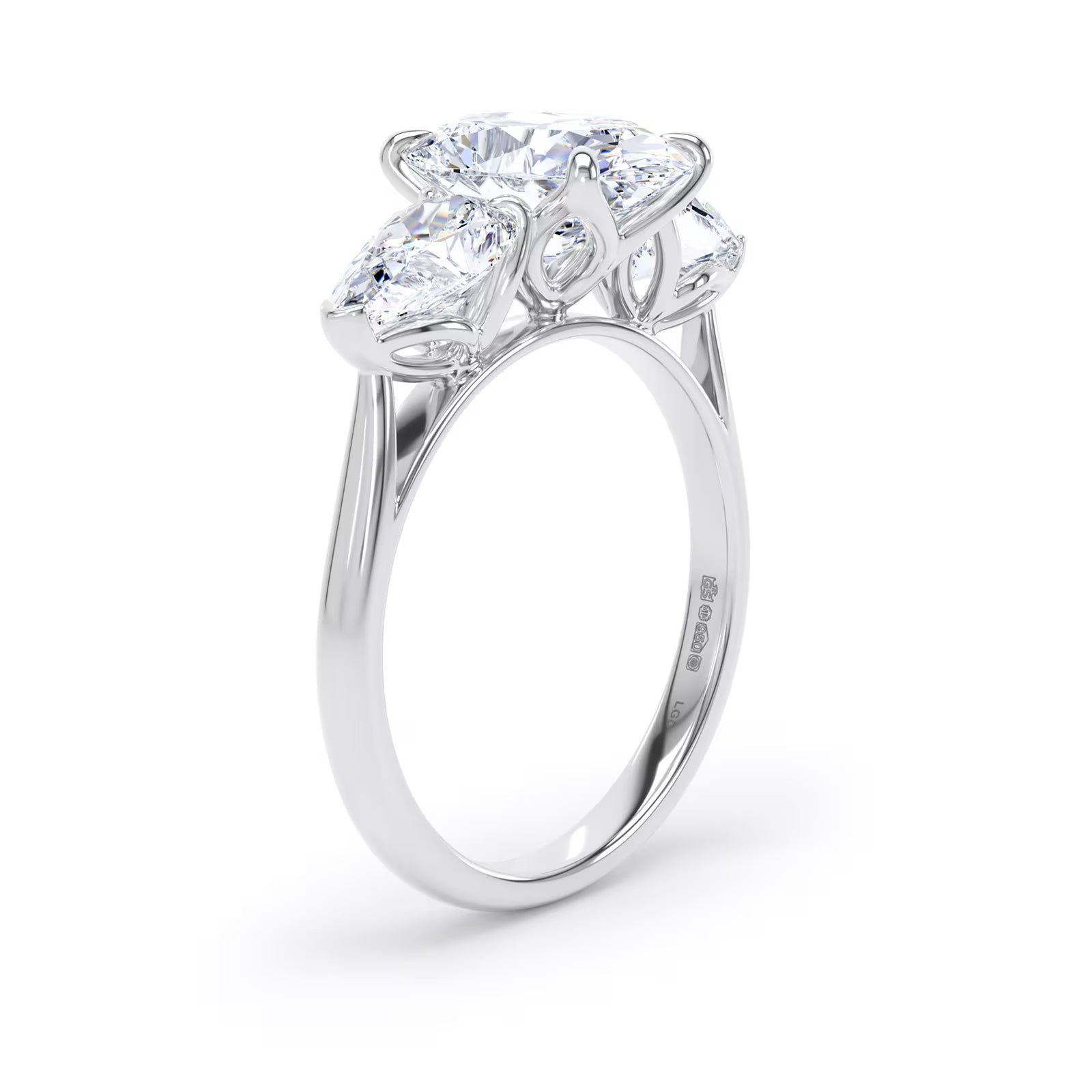 2.66cttw 3 Stone Oval and Pear Cut Engagement Ring