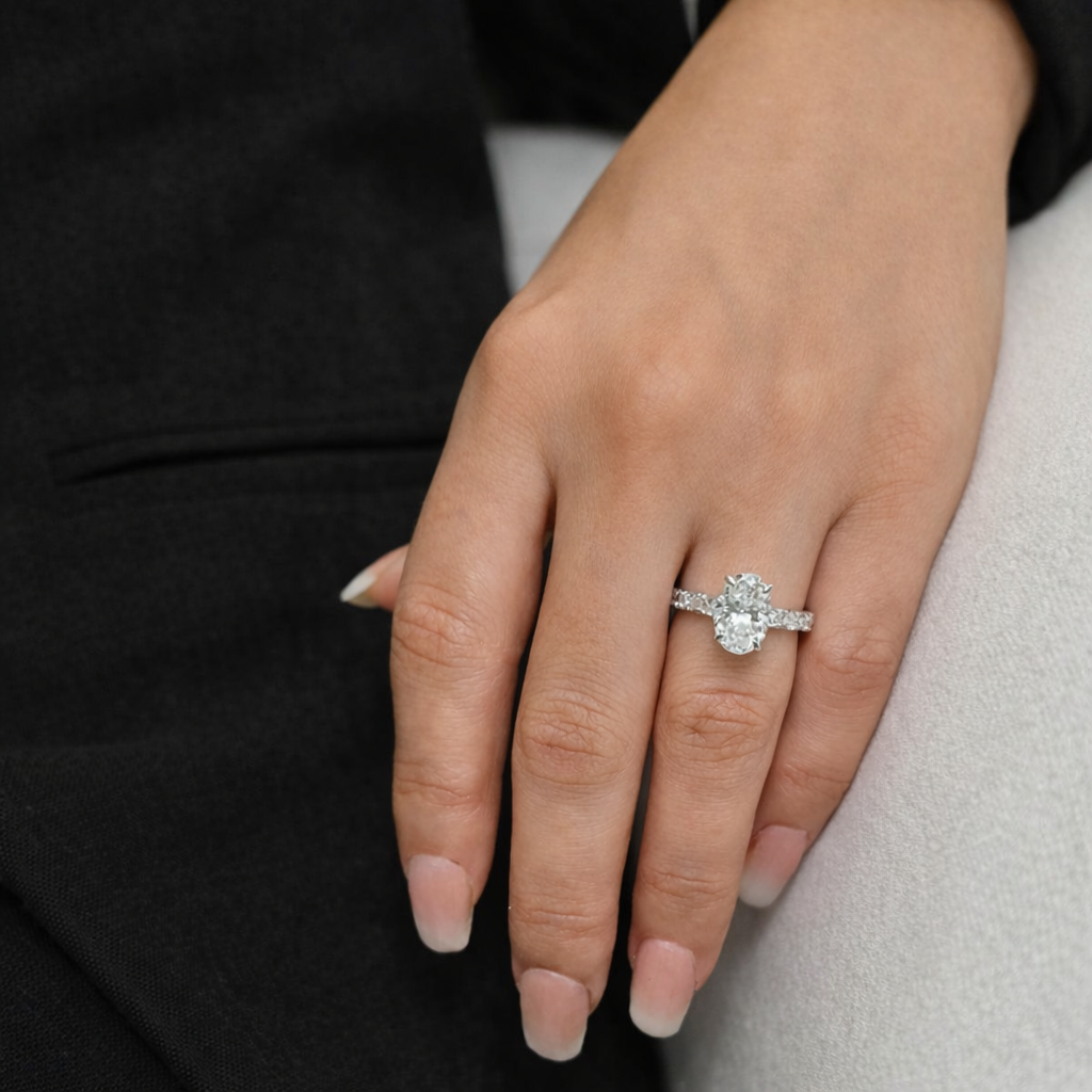 2.51 Oval Cut Engagement Ring with Half Stone Band